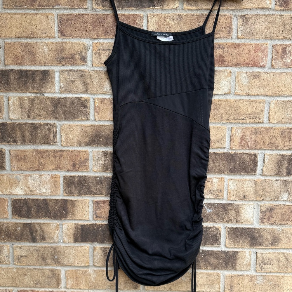 Black Ruched Spaghetti Strap Dress